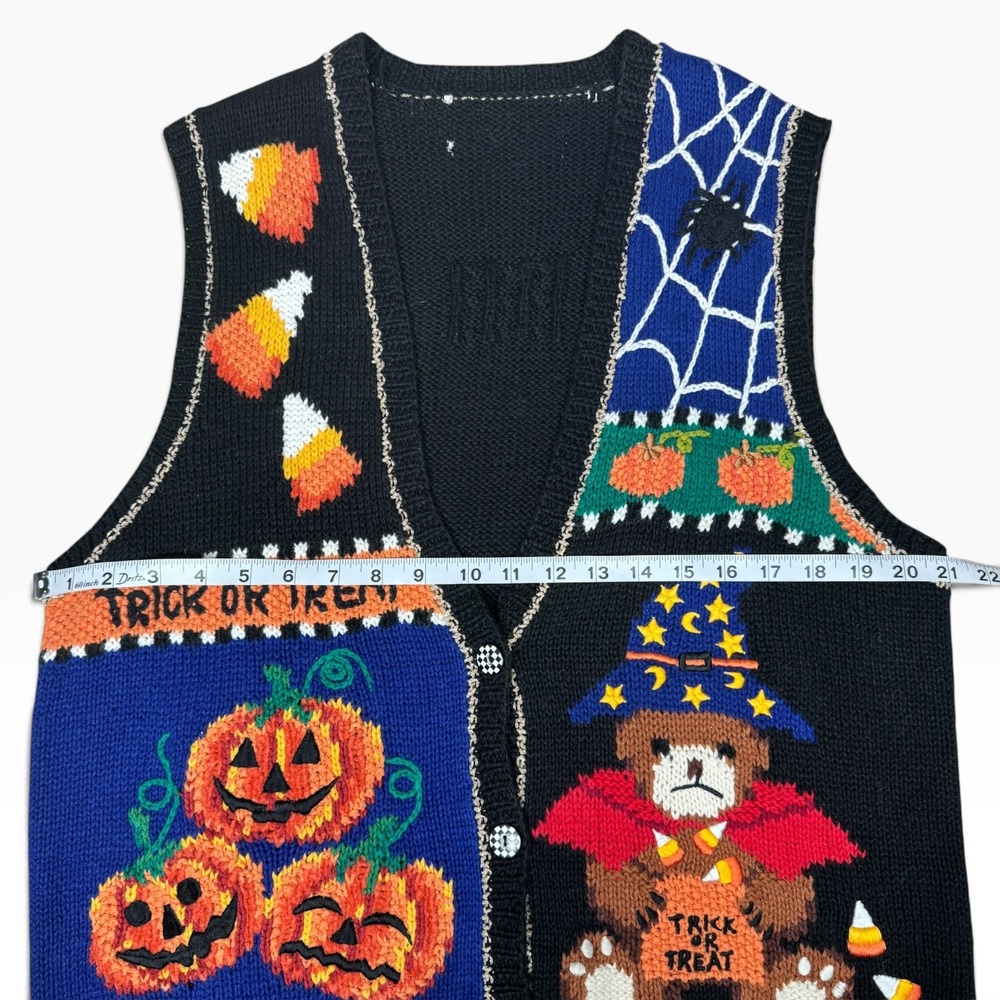 Marisa Christina Halloween Sweater Vest Womens M Black Trick or Treat Hand Knit - Picture 5 of 10